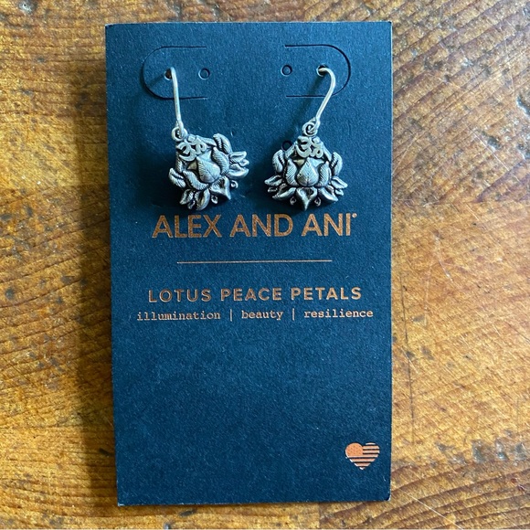 Alex and Ani Lotus Peace Petals Silver Pewter Color Earrings - Picture 8 of 10